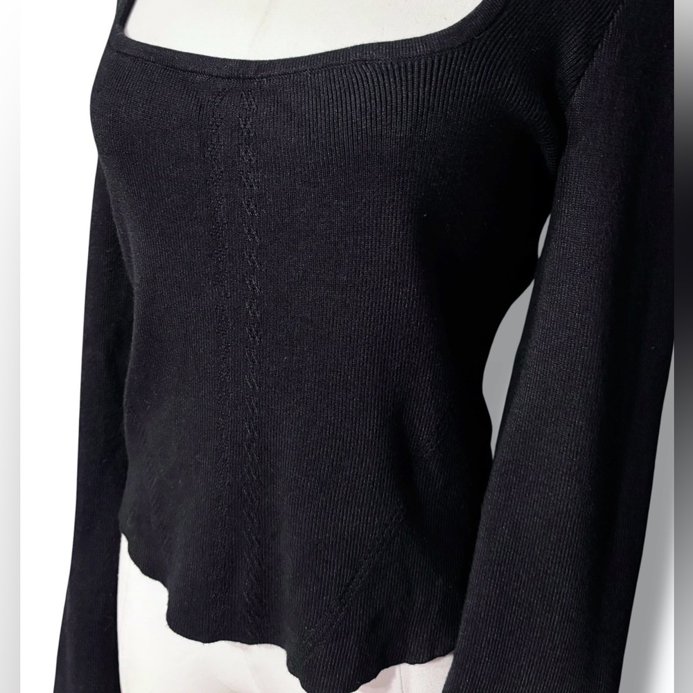 MAEVE x ANTHROPOLOGIE Black Square Neck Bell Sleeve Sweater Size Medium - Picture 8 of 10